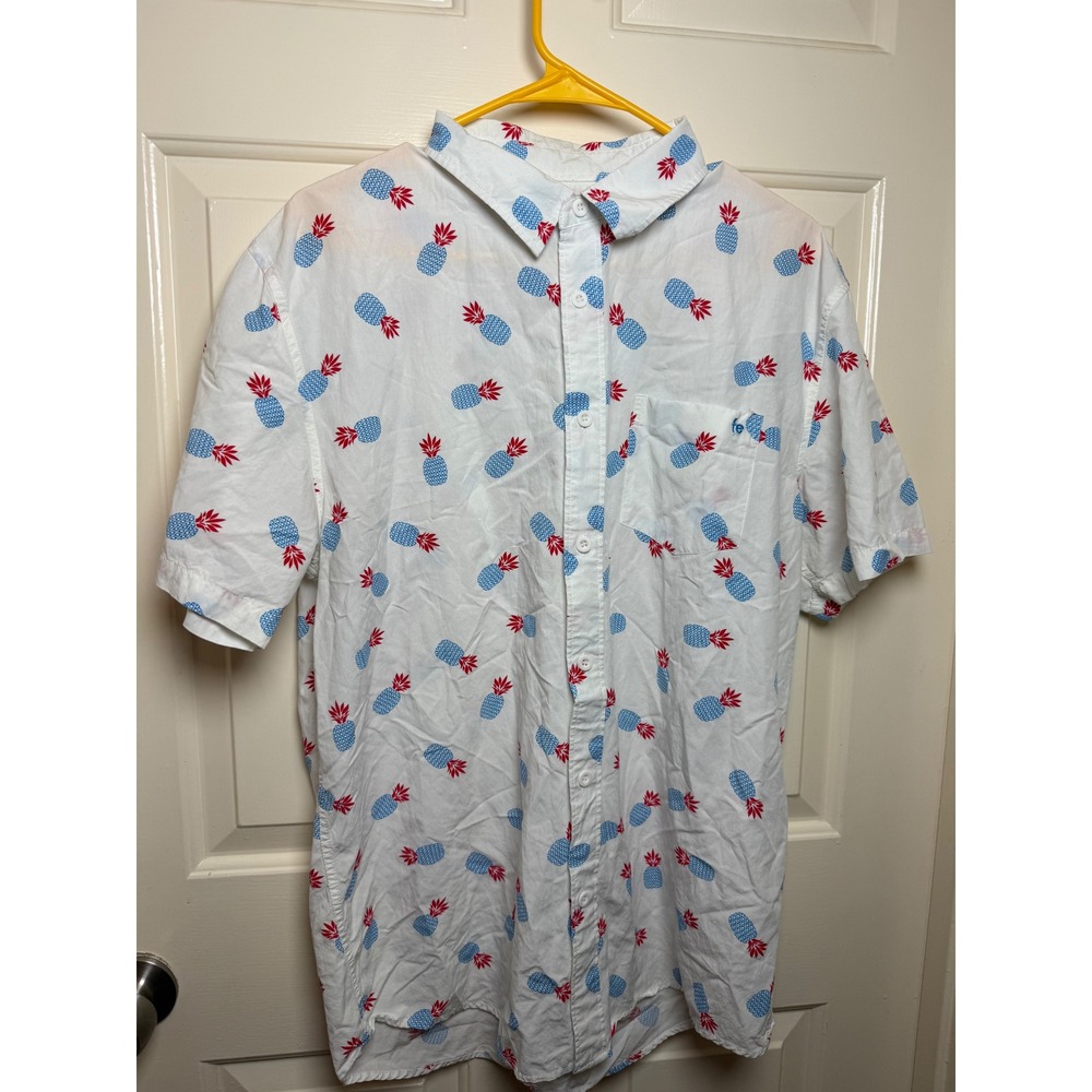 Tipsy Elves Mens XL Pineapple Print Short Sleeve Button Down Shirt
